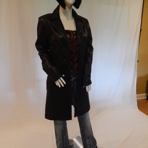 Jones New York  BLACK LEATHER LONG COAT - Picture 5 of 13